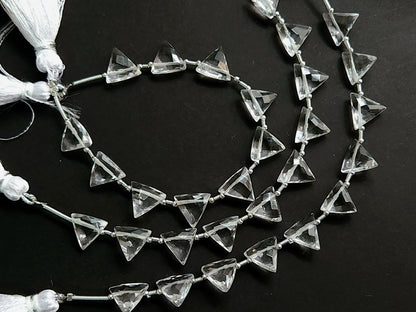 10 Pieces | Natural Crystal Quartz Faceted Briolette Triangle Beads