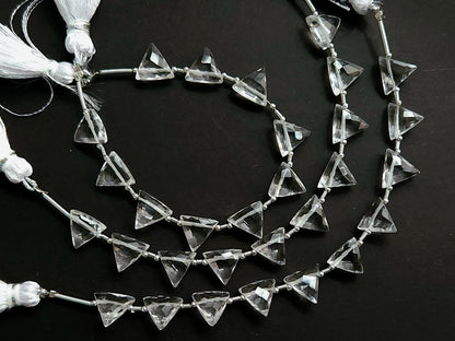 10 Pieces | Natural Crystal Quartz Faceted Briolette Triangle Beads