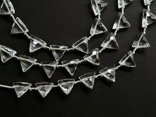 10 Pieces | Natural Crystal Quartz Faceted Briolette Triangle Beads