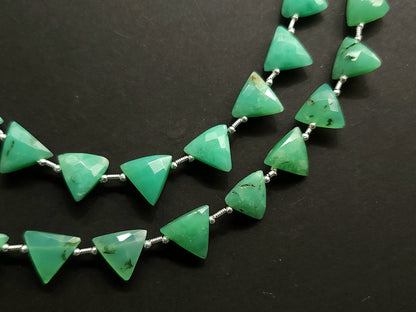 10 Pieces | Natural Chrysoprase Faceted Briolette Triangle Beads