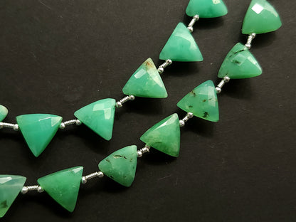 10 Pieces | Natural Chrysoprase Faceted Briolette Triangle Beads