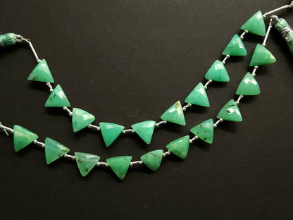 10 Pieces | Natural Chrysoprase Faceted Briolette Triangle Beads