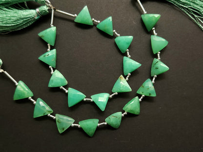10 Pieces | Natural Chrysoprase Faceted Briolette Triangle Beads