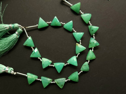 10 Pieces | Natural Chrysoprase Faceted Briolette Triangle Beads