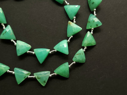 10 Pieces | Natural Chrysoprase Faceted Briolette Triangle Beads