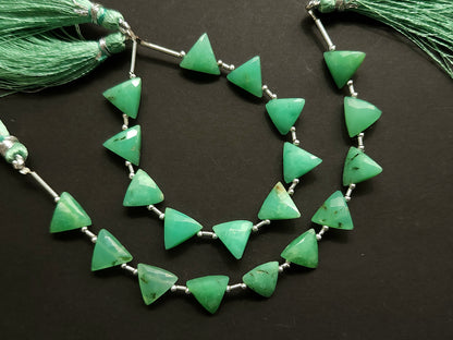 10 Pieces | Natural Chrysoprase Faceted Briolette Triangle Beads