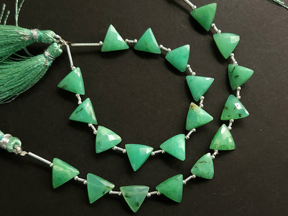 10 Pieces | Natural Chrysoprase Faceted Briolette Triangle Beads