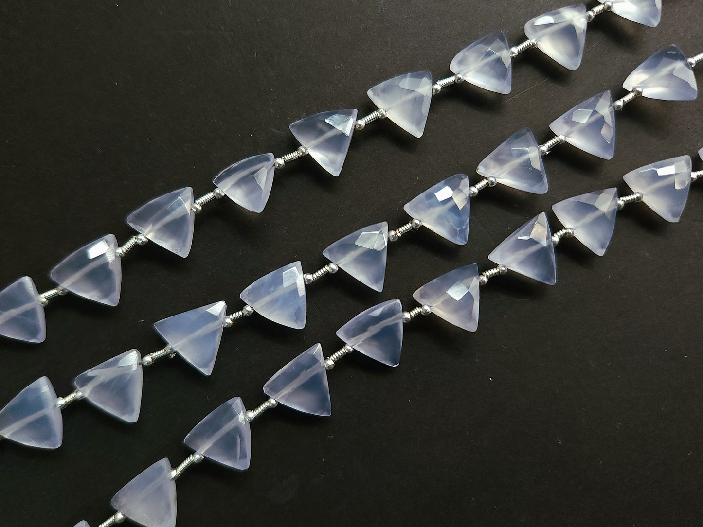 10 Pieces | Natural Blue Chalcedony Faceted Briolette Triangle Beads