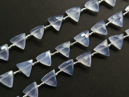 10 Pieces | Natural Blue Chalcedony Faceted Briolette Triangle Beads