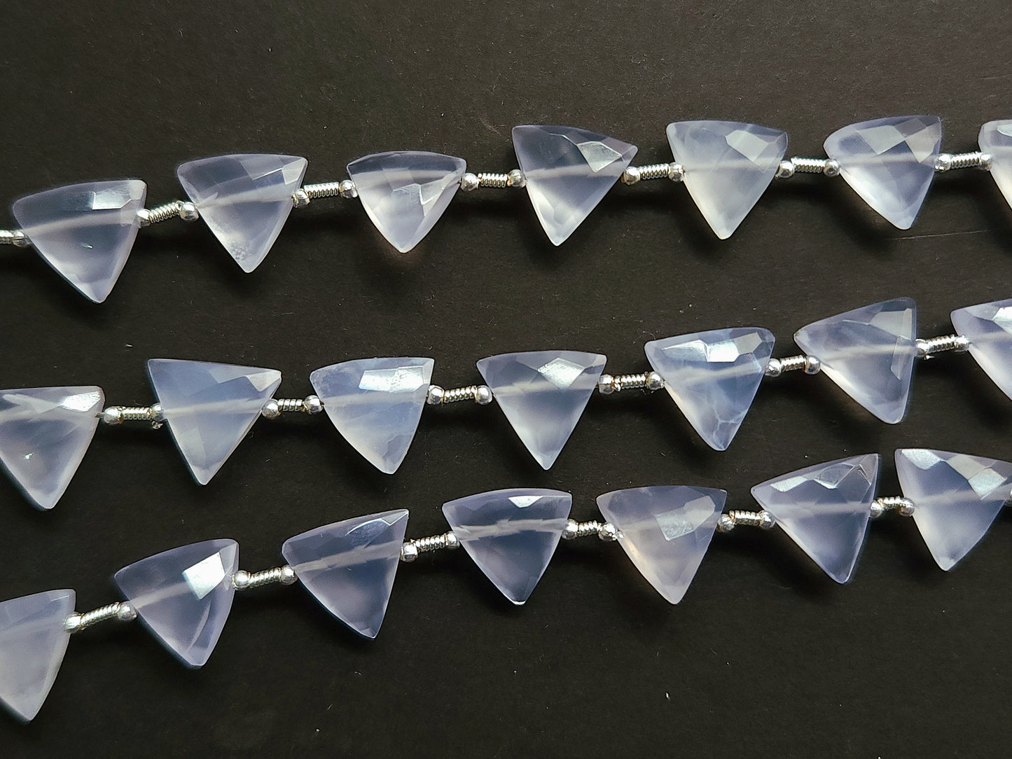 10 Pieces | Natural Blue Chalcedony Faceted Briolette Triangle Beads