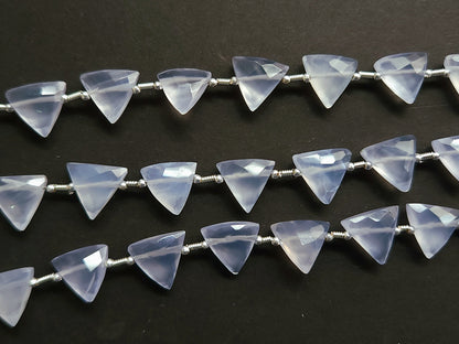 10 Pieces | Natural Blue Chalcedony Faceted Briolette Triangle Beads