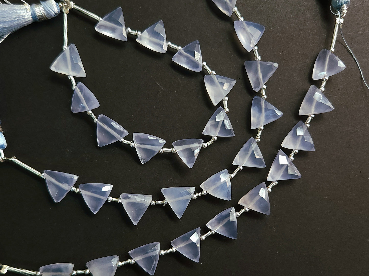 10 Pieces | Natural Blue Chalcedony Faceted Briolette Triangle Beads