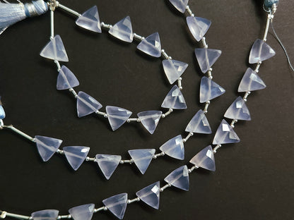 10 Pieces | Natural Blue Chalcedony Faceted Briolette Triangle Beads
