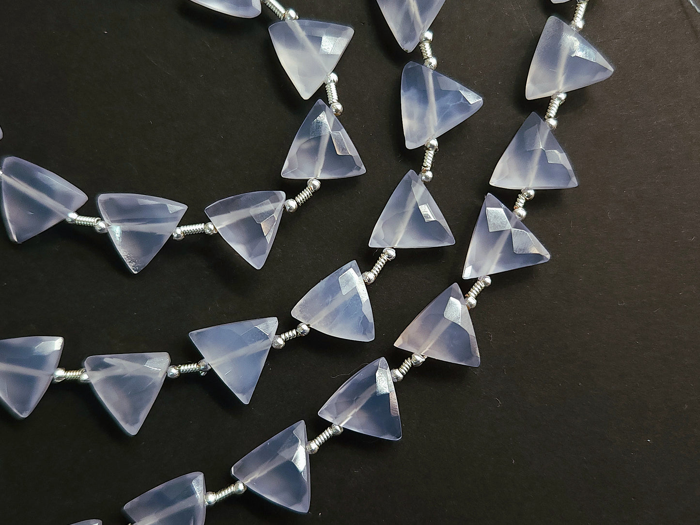 10 Pieces | Natural Blue Chalcedony Faceted Briolette Triangle Beads