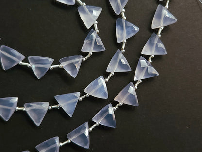 10 Pieces | Natural Blue Chalcedony Faceted Briolette Triangle Beads