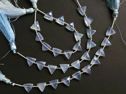 10 Pieces | Natural Blue Chalcedony Faceted Briolette Triangle Beads