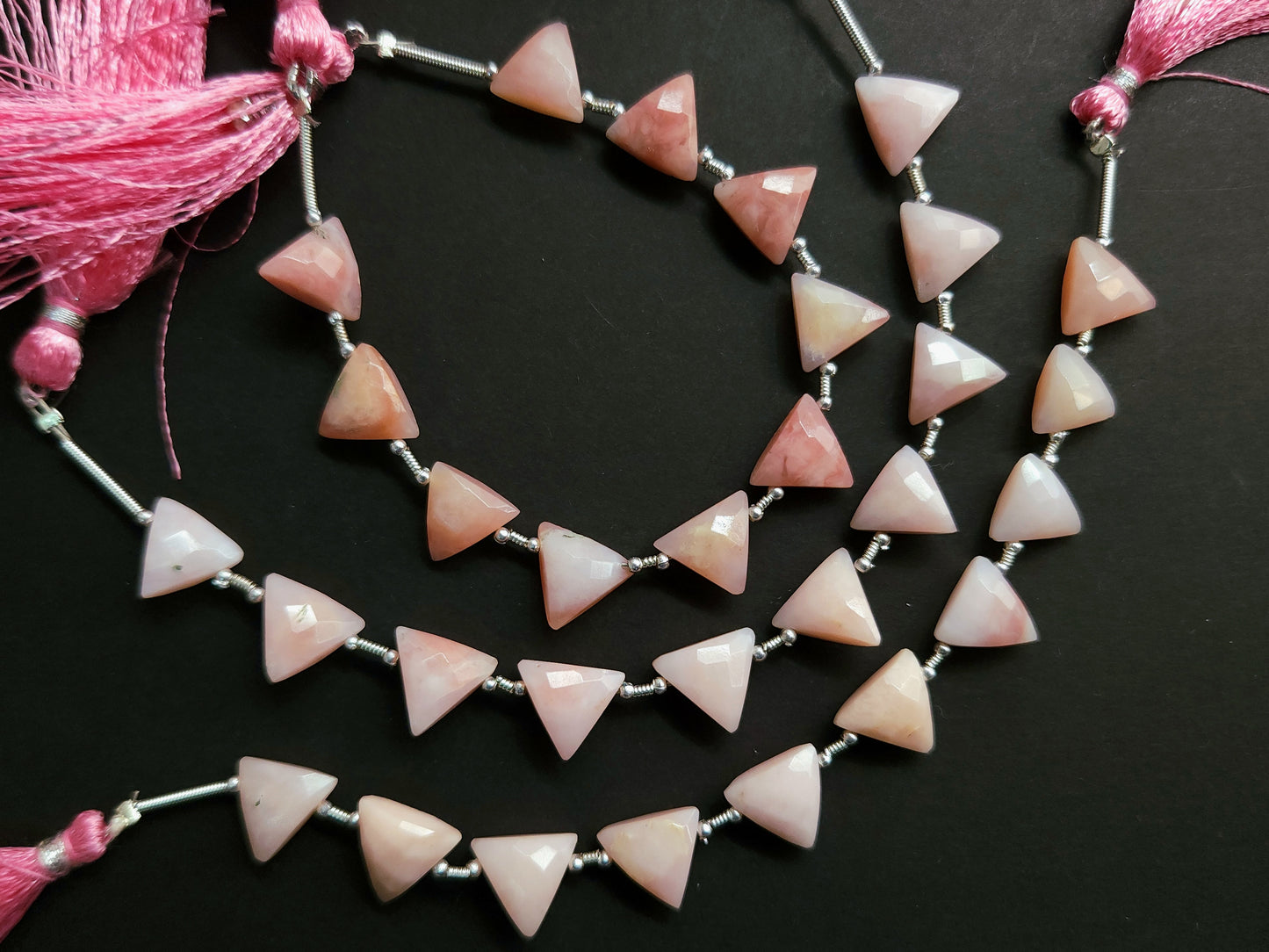 10 Pieces | Natural Pink Opal Faceted Briolette Triangle Beads 10x10mm