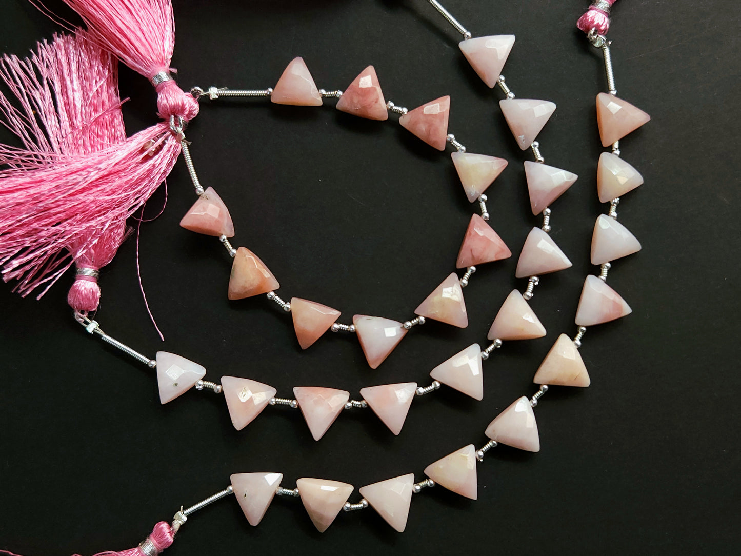 10 Pieces | Natural Pink Opal Faceted Briolette Triangle Beads 10x10mm