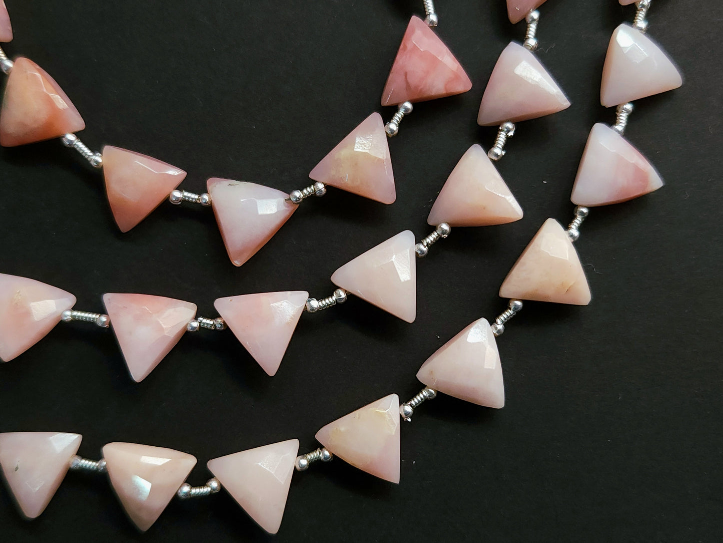 10 Pieces | Natural Pink Opal Faceted Briolette Triangle Beads 10x10mm