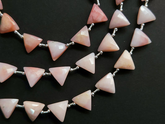 10 Pieces | Natural Pink Opal Faceted Briolette Triangle Beads 10x10mm