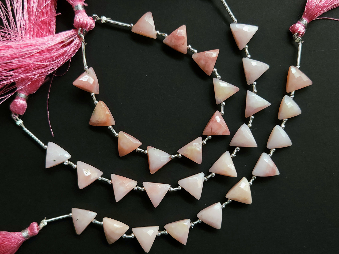 10 Pieces | Natural Pink Opal Faceted Briolette Triangle Beads 10x10mm