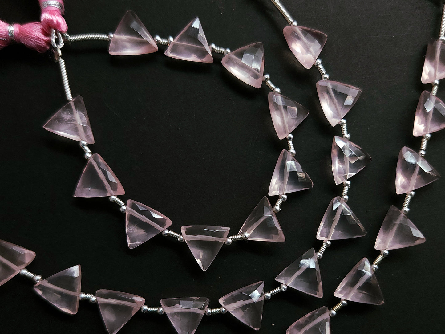 10 Pieces | Natural Rose Quartz Faceted Briolette Triangle Beads