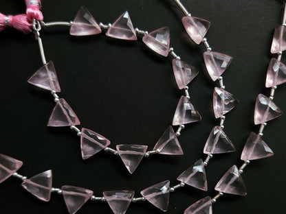 10 Pieces | Natural Rose Quartz Faceted Briolette Triangle Beads