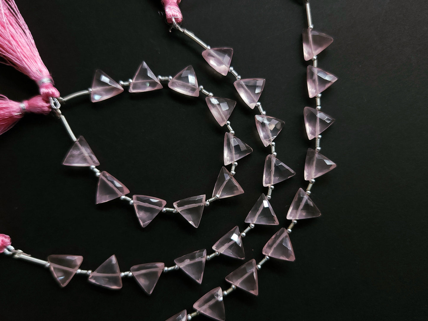10 Pieces | Natural Rose Quartz Faceted Briolette Triangle Beads
