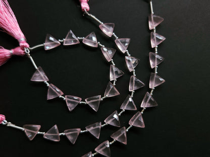 10 Pieces | Natural Rose Quartz Faceted Briolette Triangle Beads