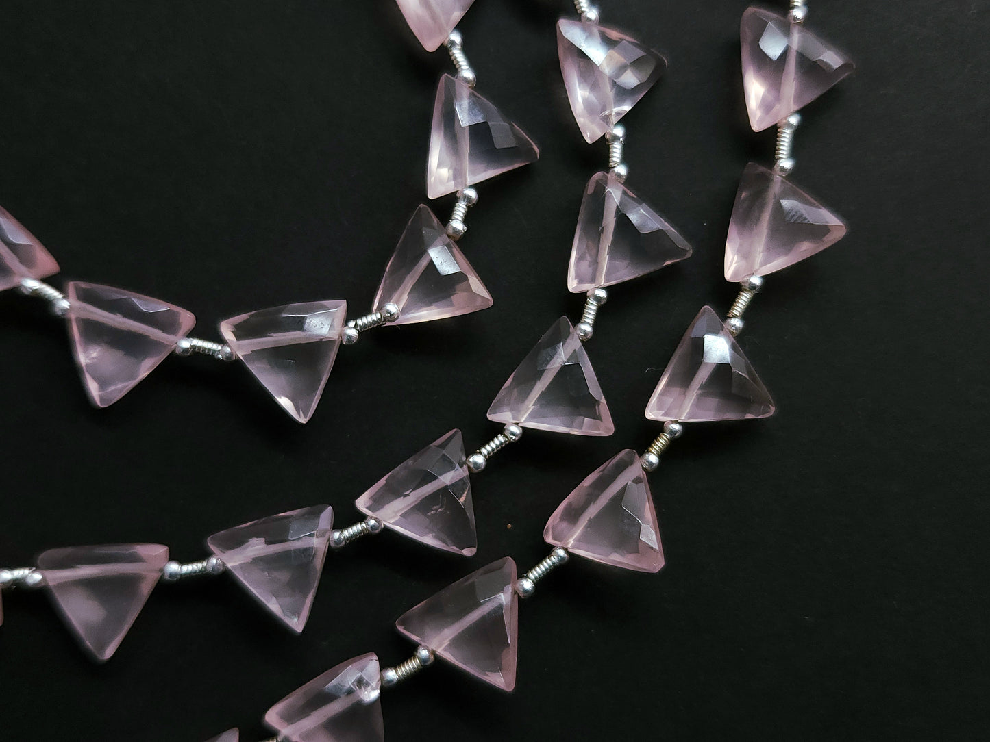 10 Pieces | Natural Rose Quartz Faceted Briolette Triangle Beads