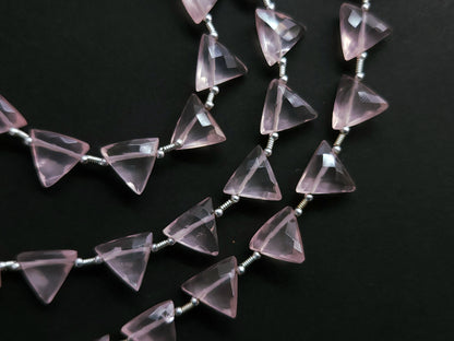 10 Pieces | Natural Rose Quartz Faceted Briolette Triangle Beads