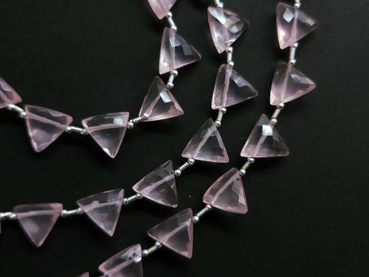 10 Pieces | Natural Rose Quartz Faceted Briolette Triangle Beads