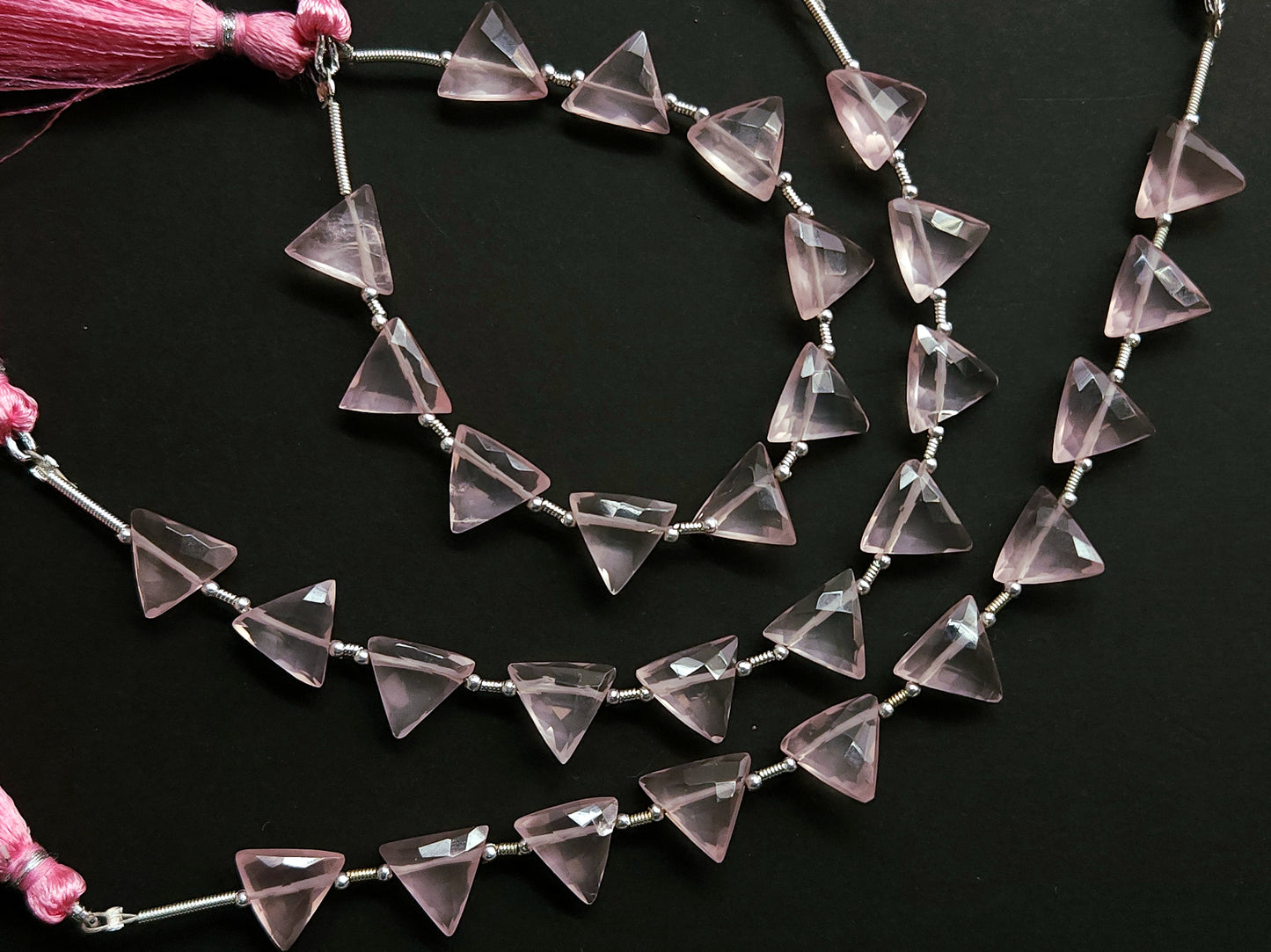 10 Pieces | Natural Rose Quartz Faceted Briolette Triangle Beads