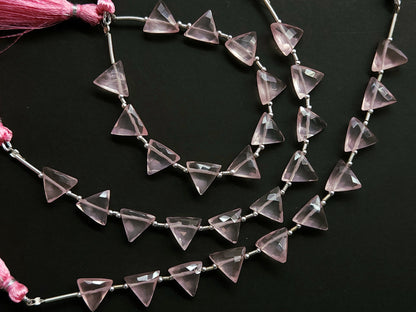 10 Pieces | Natural Rose Quartz Faceted Briolette Triangle Beads
