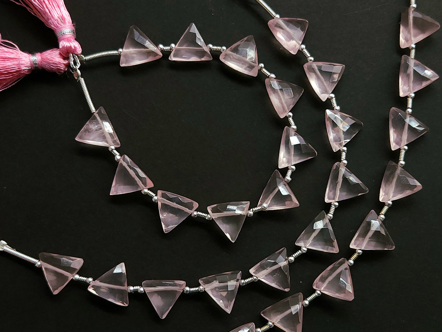 10 Pieces | Natural Rose Quartz Faceted Briolette Triangle Beads