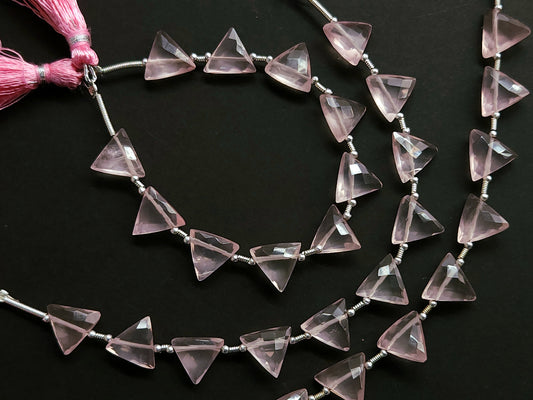 10 Pieces | Natural Rose Quartz Faceted Briolette Triangle Beads