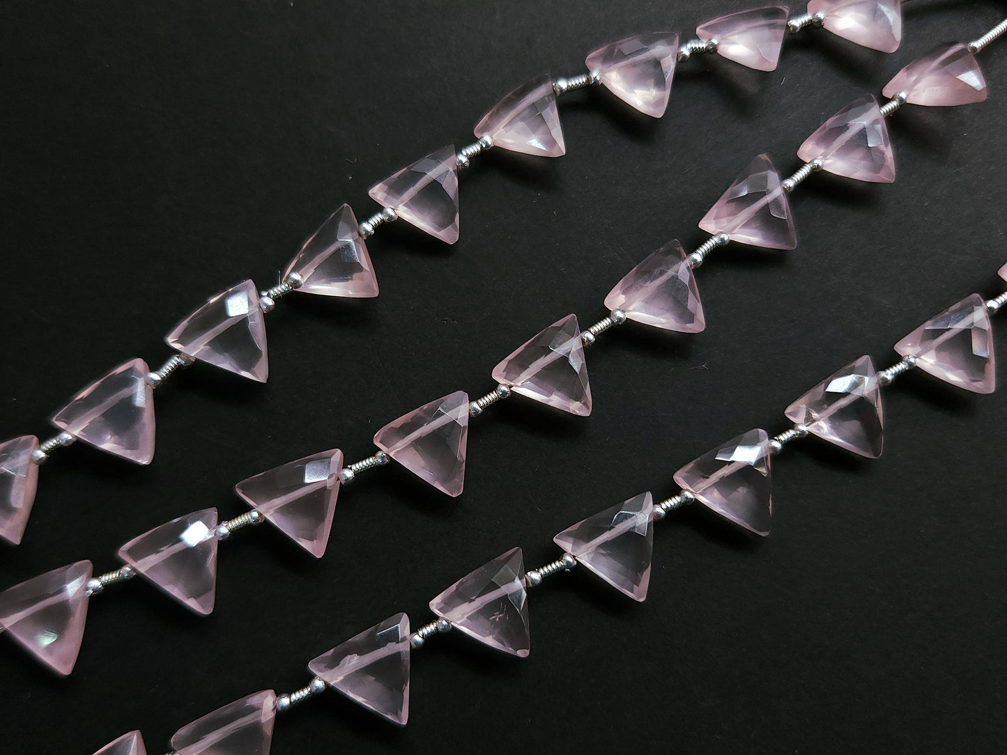 10 Pieces | Natural Rose Quartz Faceted Briolette Triangle Beads