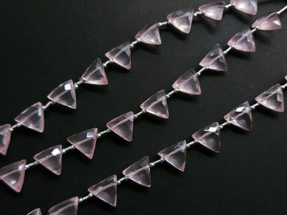10 Pieces | Natural Rose Quartz Faceted Briolette Triangle Beads
