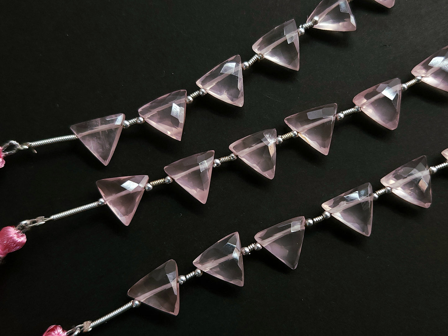 10 Pieces | Natural Rose Quartz Faceted Briolette Triangle Beads