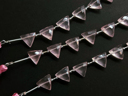 10 Pieces | Natural Rose Quartz Faceted Briolette Triangle Beads