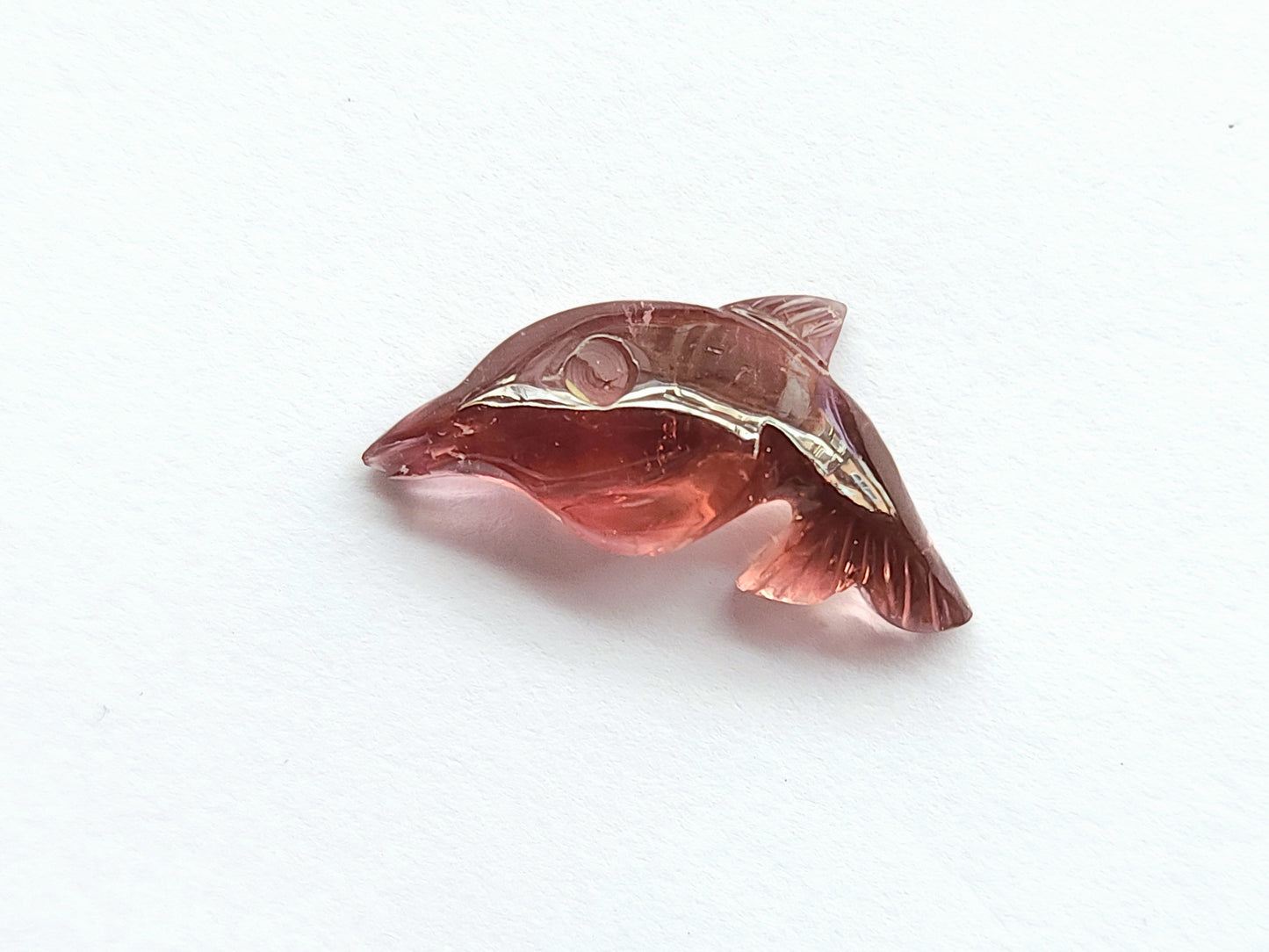 Rare! Natural Pink Tourmaline Carved Dolphin