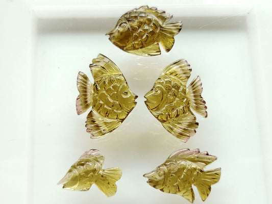 Natural Tourmaline Carved Fishes ( Olive Shade )