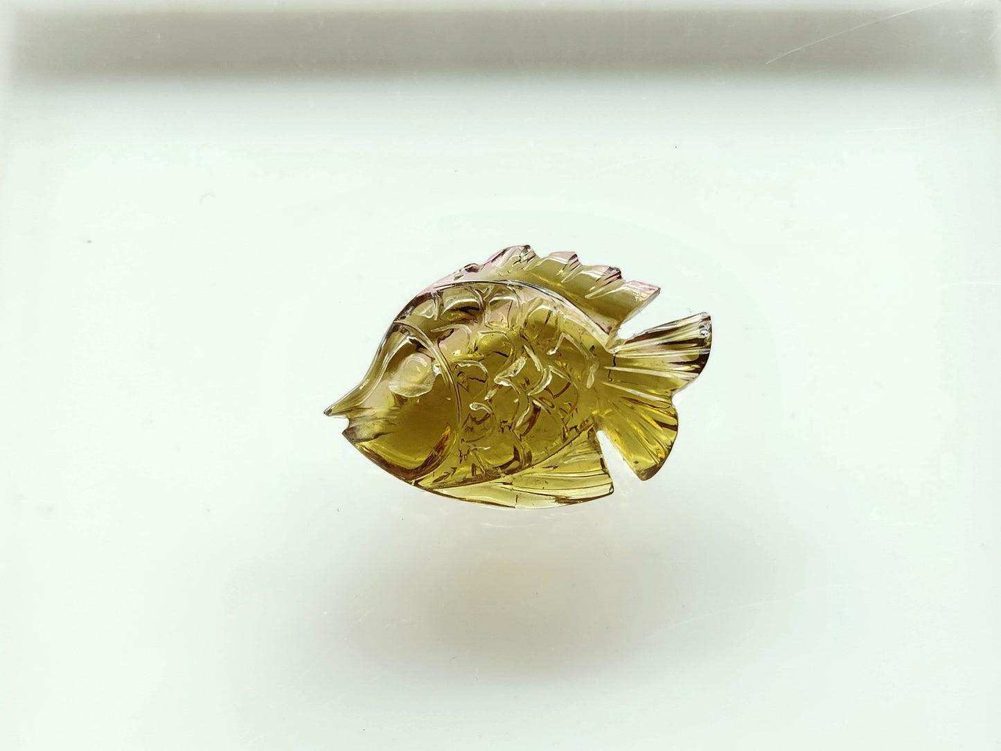 Unique! Natural Olive Tourmaline Carved Fishes