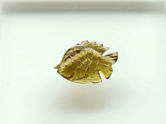 Unique! Natural Olive Tourmaline Carved Fishes