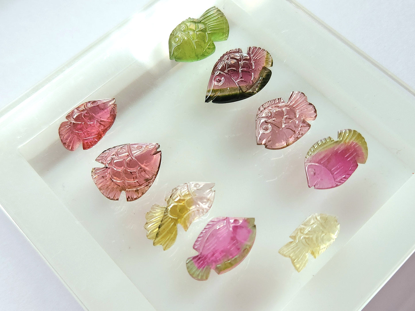 Rare! Natural Bi-Tourmaline Carved Fishes