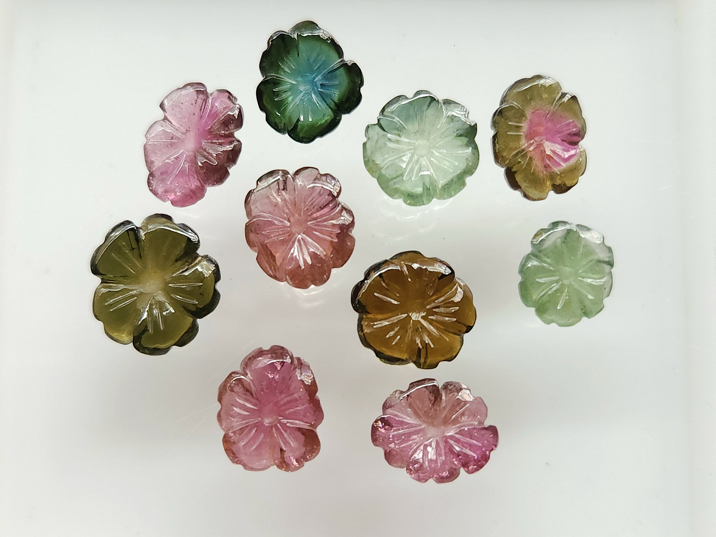 Natural Tourmaline Hand-Carved Flowers For Pendant & Jewelry Making
