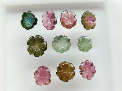Natural Tourmaline Hand-Carved Flowers For Pendant & Jewelry Making