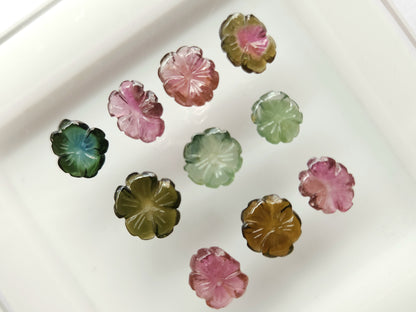 Natural Tourmaline Hand-Carved Flowers For Pendant & Jewelry Making