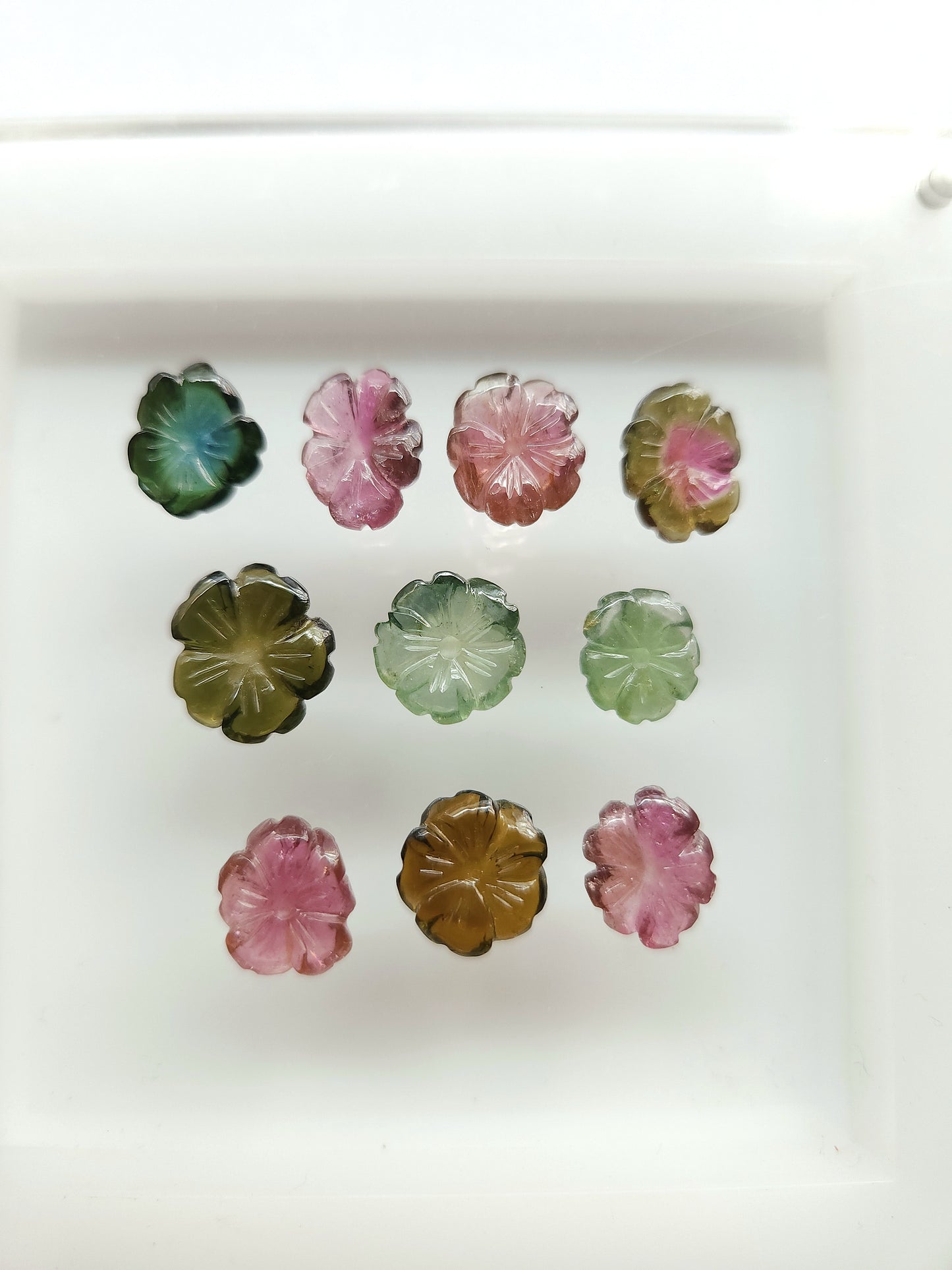 Natural Tourmaline Hand-Carved Flowers For Pendant & Jewelry Making