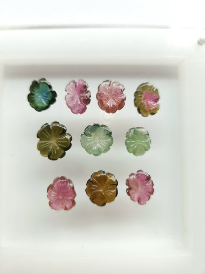 Natural Tourmaline Hand-Carved Flowers For Pendant & Jewelry Making